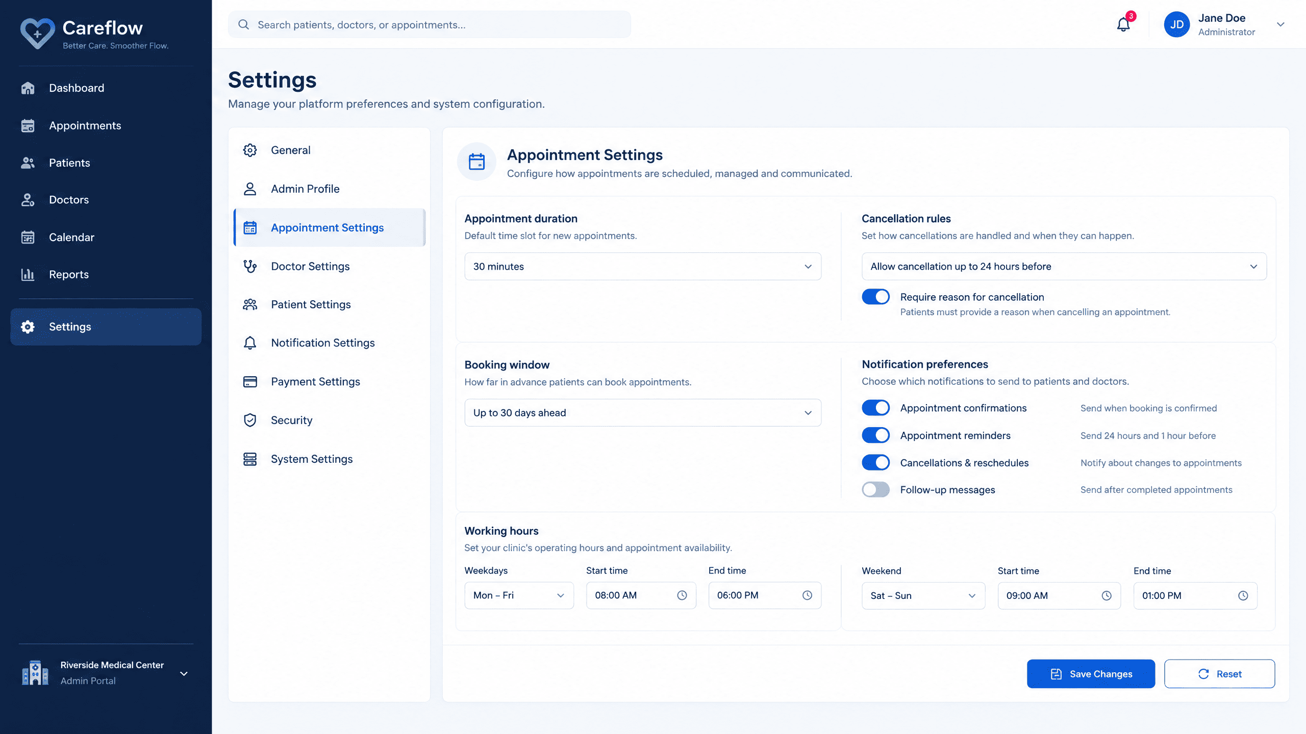 Hospital System Settings & Security